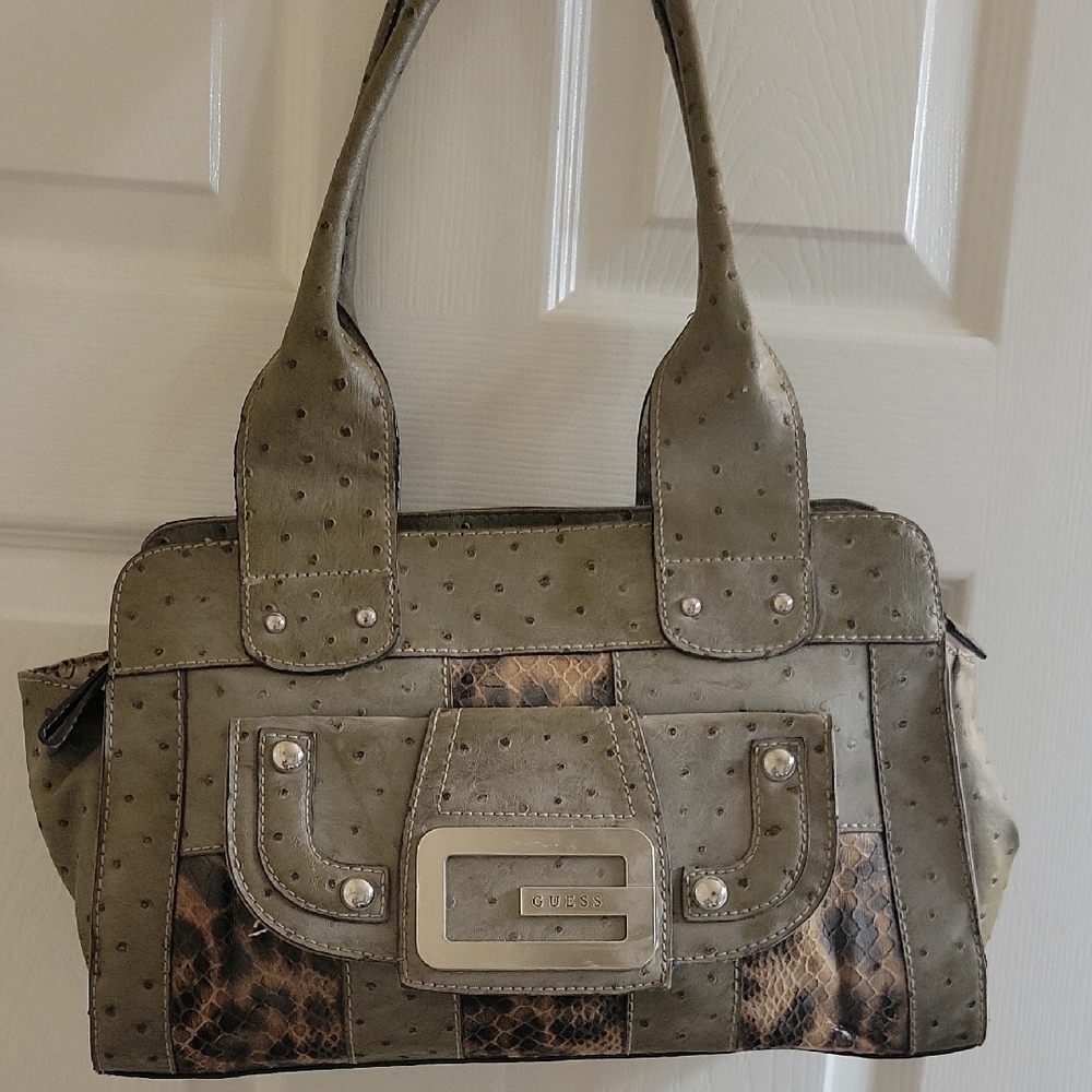 Guess Green and Brown Shoulder Bag with Signature Style